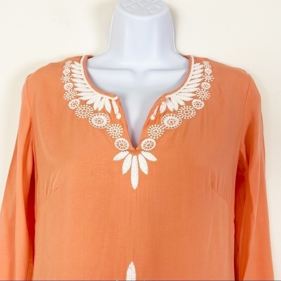 LILLY PULITZER Charlotte Tunic Top Coral Orange Embroidered Elephants Size XS - Picture 3 of 10
